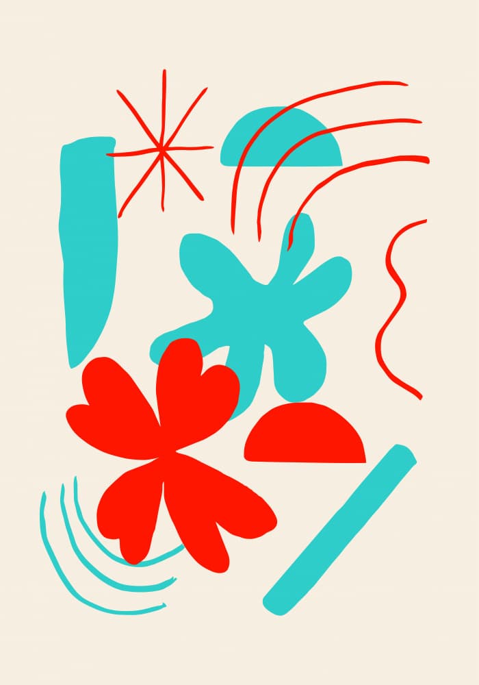 Red Turquoise Abstract Shapes by Studio JKN — canvas wall art