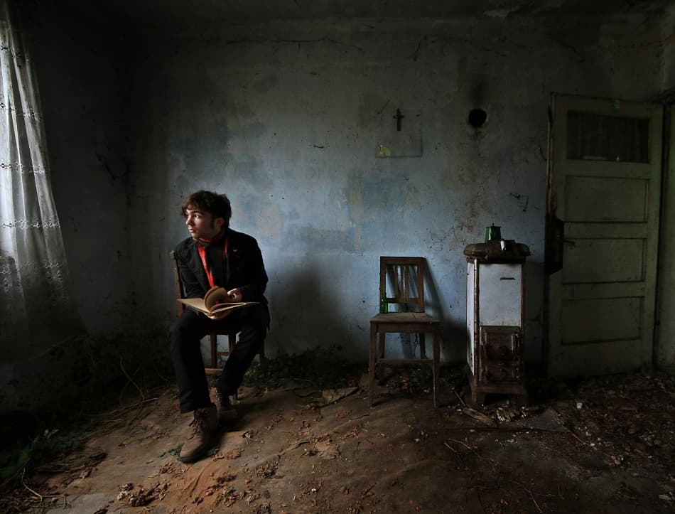 Man Reading in Old Room by mario grobenski - psychodaddy — canvas wall art