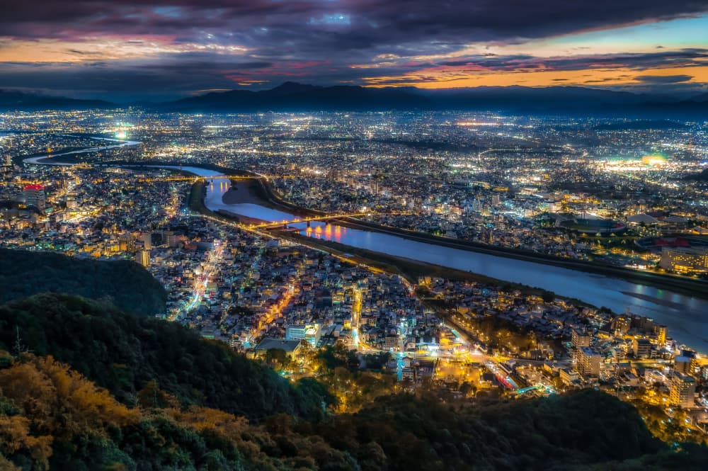 Dusk City River Lights by まちゅばら/Hiroki Matsubara — canvas wall art