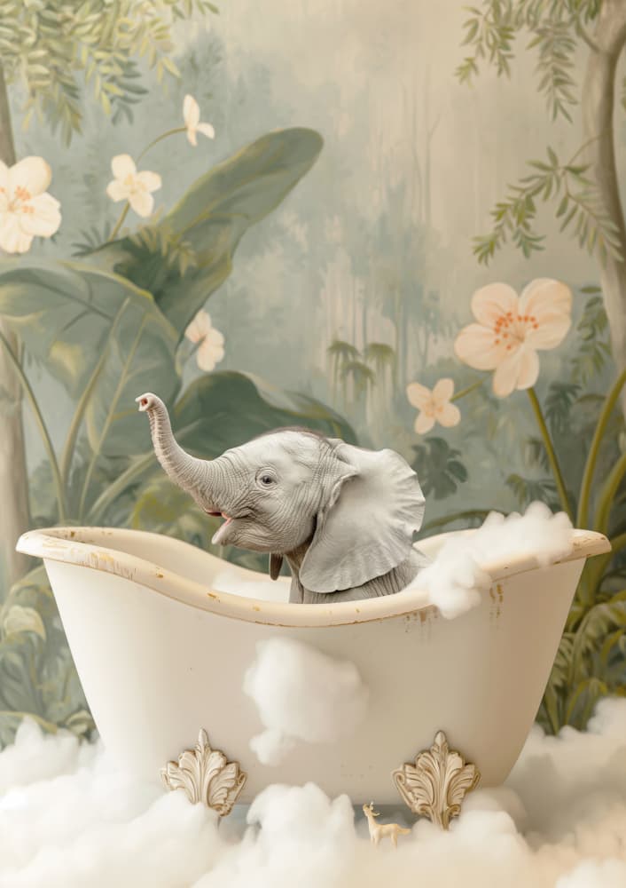 Baby Elephant Bubble Bath by Niky Rahner — canvas wall art
