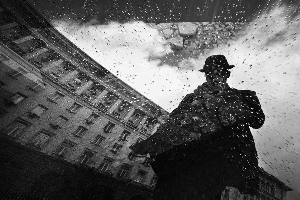 Man in Rainy Reflection by Bobby Kostadinov — canvas wall art