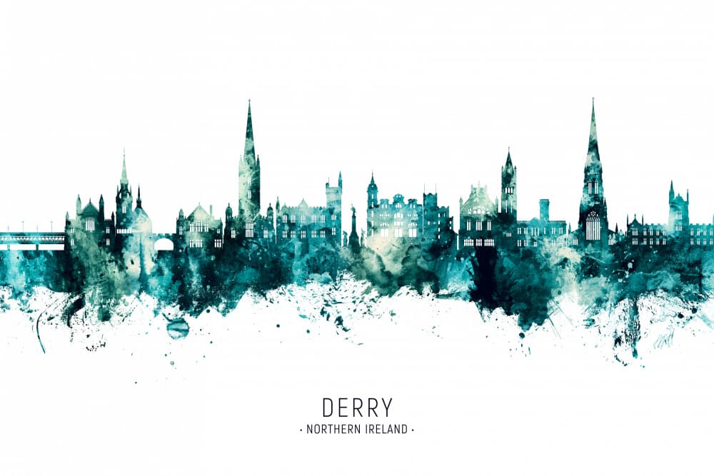 Derry Northern Ireland Skyline by Michael Tompsett — canvas wall art