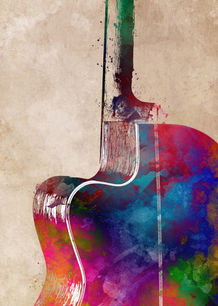 Rainbow Acoustic Guitar by Justyna Jaszke — canvas wall art