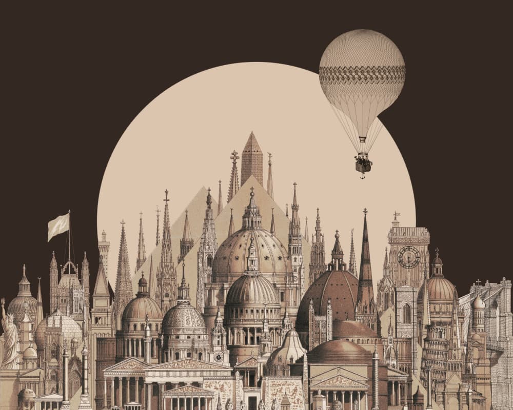 Global Architectural Fantasy by Marja van den Hurk — canvas wall art