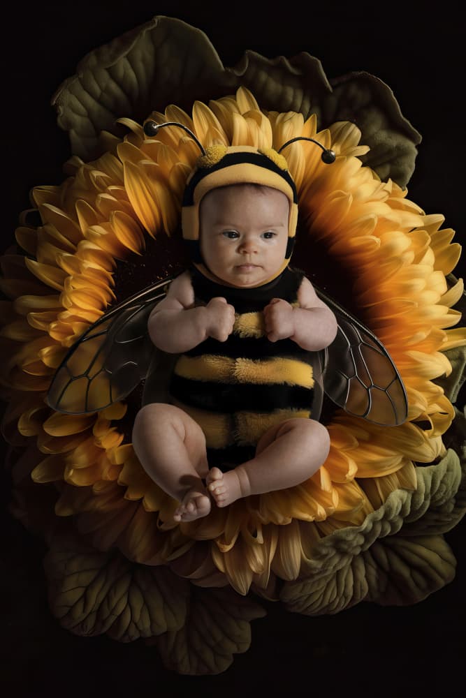 Baby Bee Sunflower by DDiArte — canvas wall art