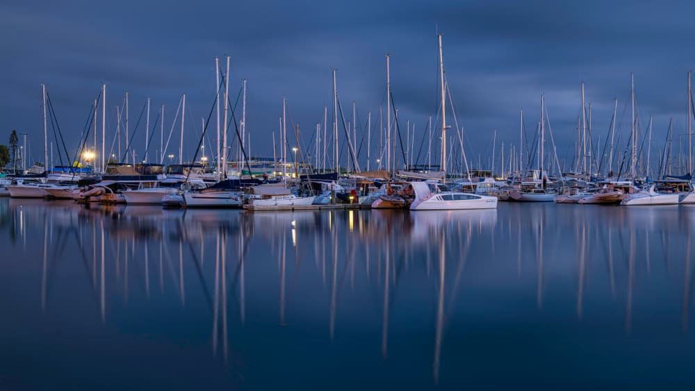 Blue Hour Marina by Emanuel Papamanolis — canvas wall art