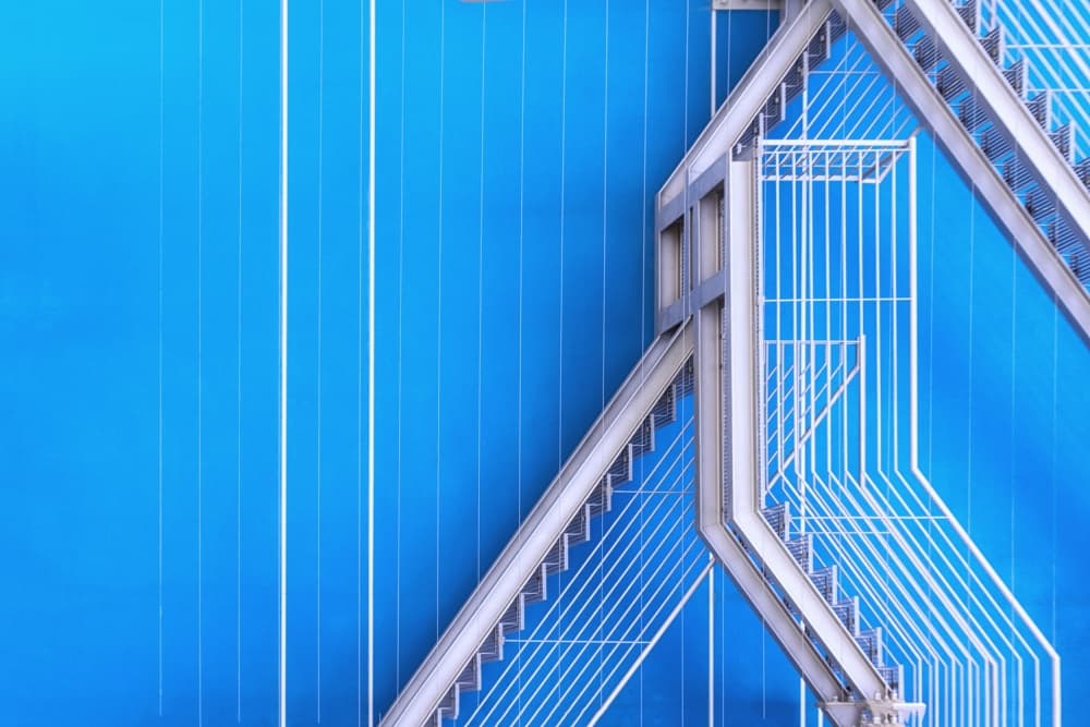 Modern Blue Stairway by Laura Mexia — canvas wall art