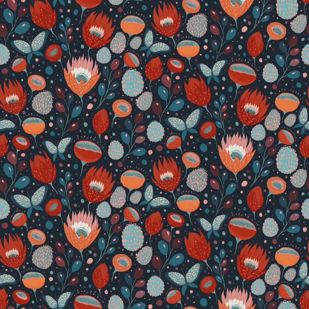 Navy Floral Blooms by VOLHA RAMANCHUK — canvas wall art
