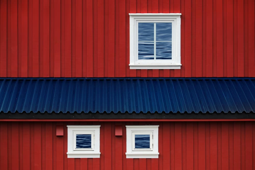 Vibrant Red Blue Facade by Hans-Wolfgang Hawerkamp — canvas wall art