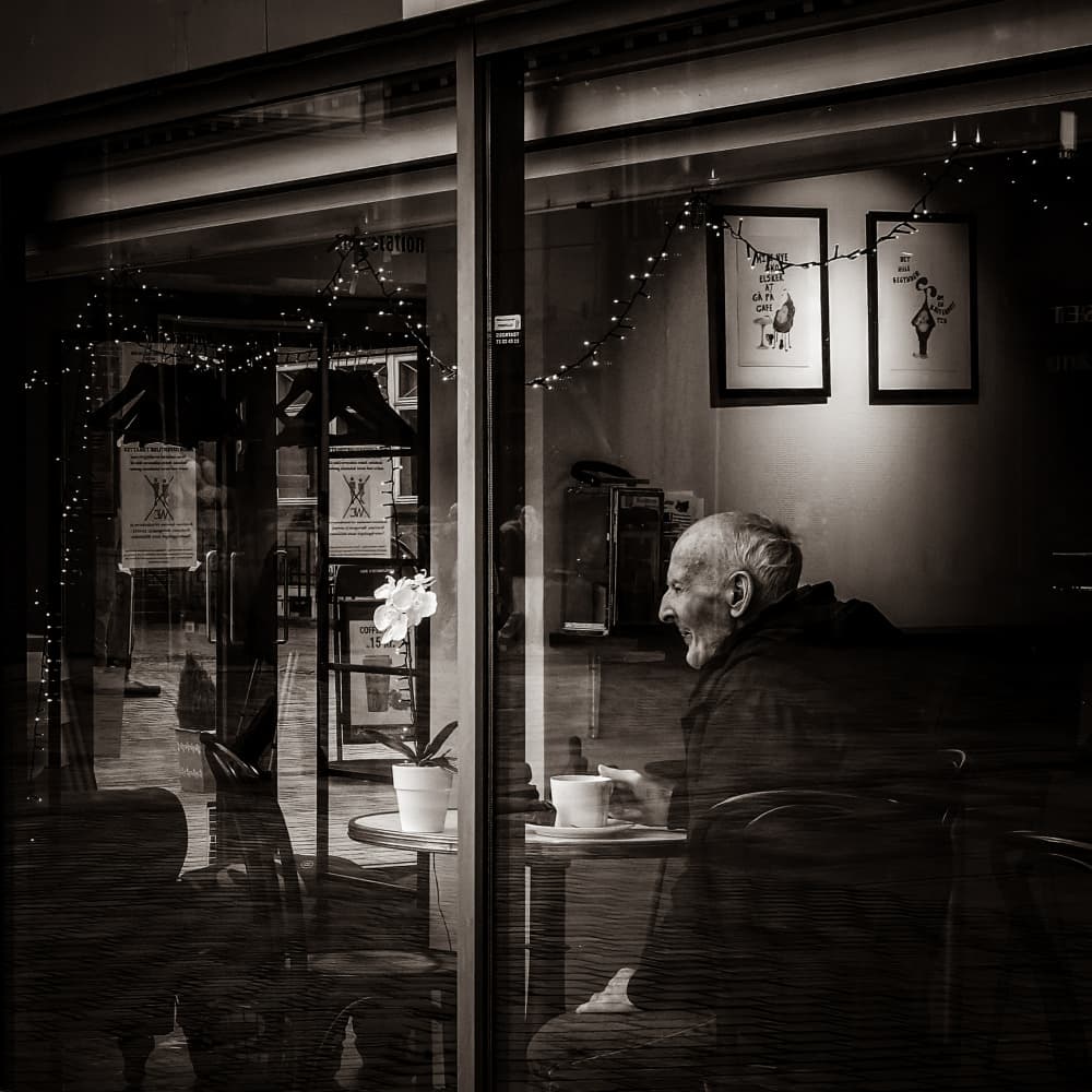 Quiet Cafe Reflection by Lars Hylleberg — canvas wall art