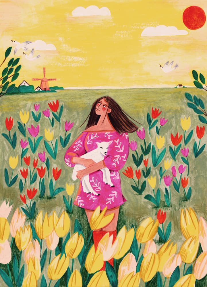 Woman in spring tulip field by Caroline Bonne Müller — canvas wall art