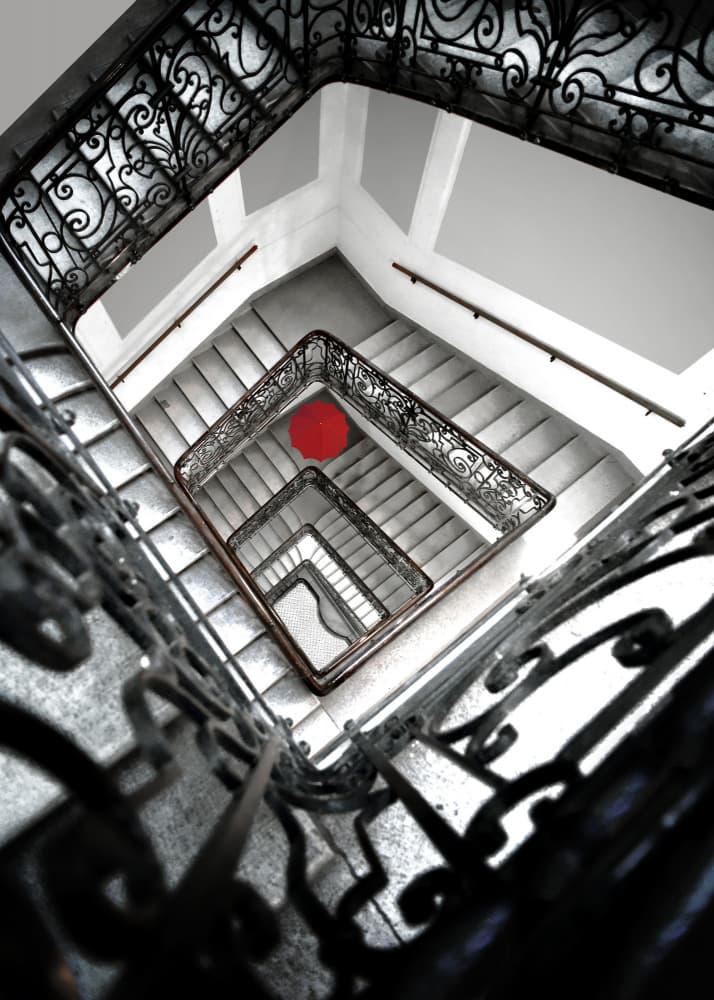 Red Spot Spiral Staircase by Jorge Pimenta — canvas wall art