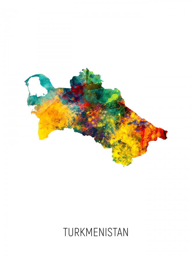 Turkmenistan Watercolor Map by Michael Tompsett — canvas wall art