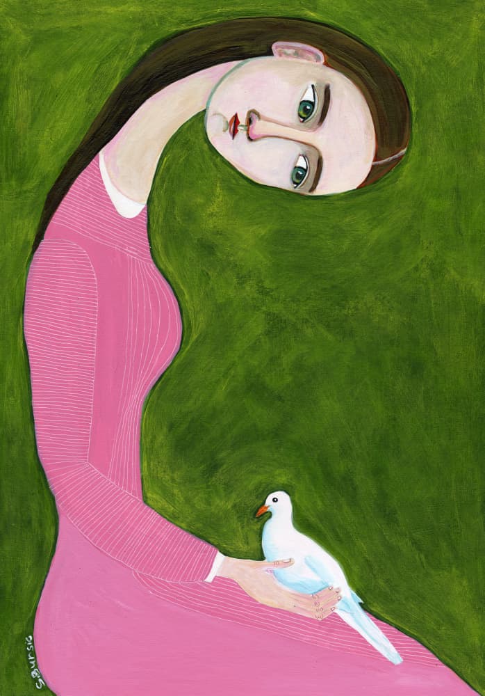 Calm Woman Holding Dove by Sharyn Bursic — canvas wall art