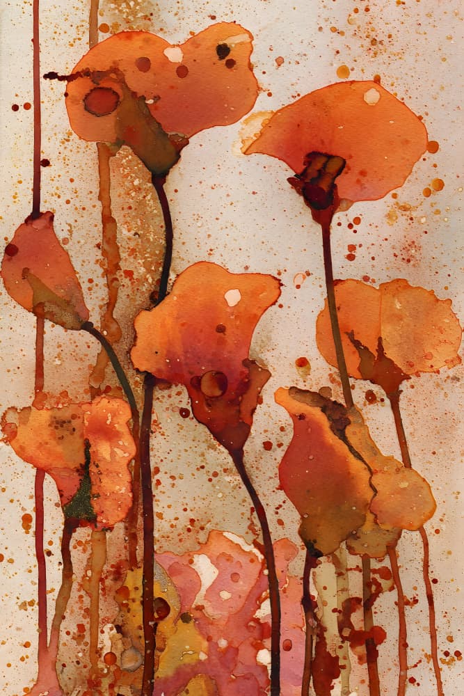 Orange Watercolor Blooms by Miguel Bruzual — canvas wall art