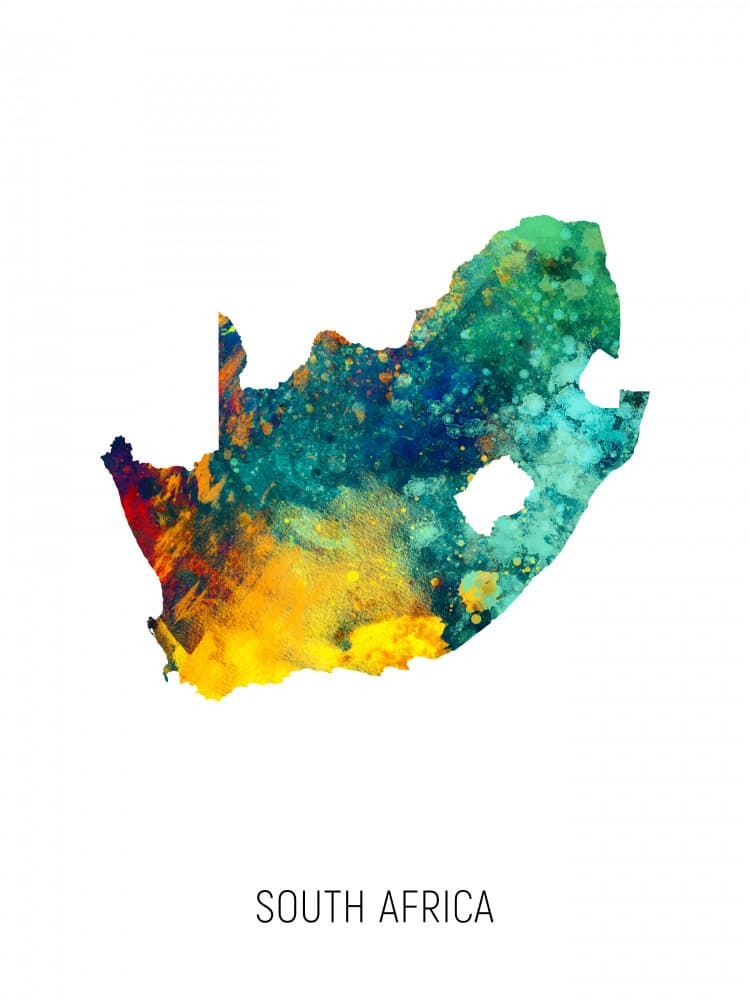 Vibrant South Africa Map by Michael Tompsett — canvas wall art