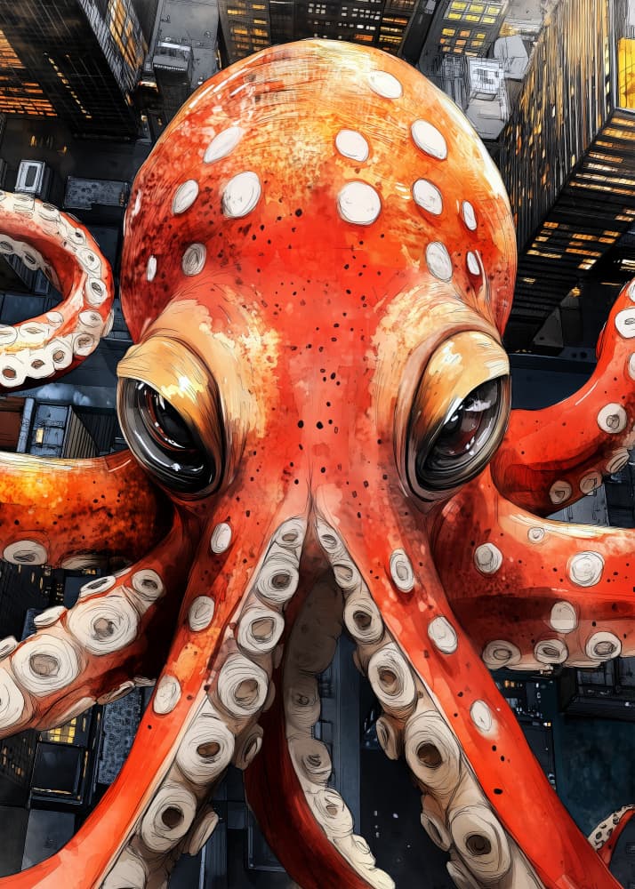Giant City Octopus by Justyna Jaszke — canvas wall art