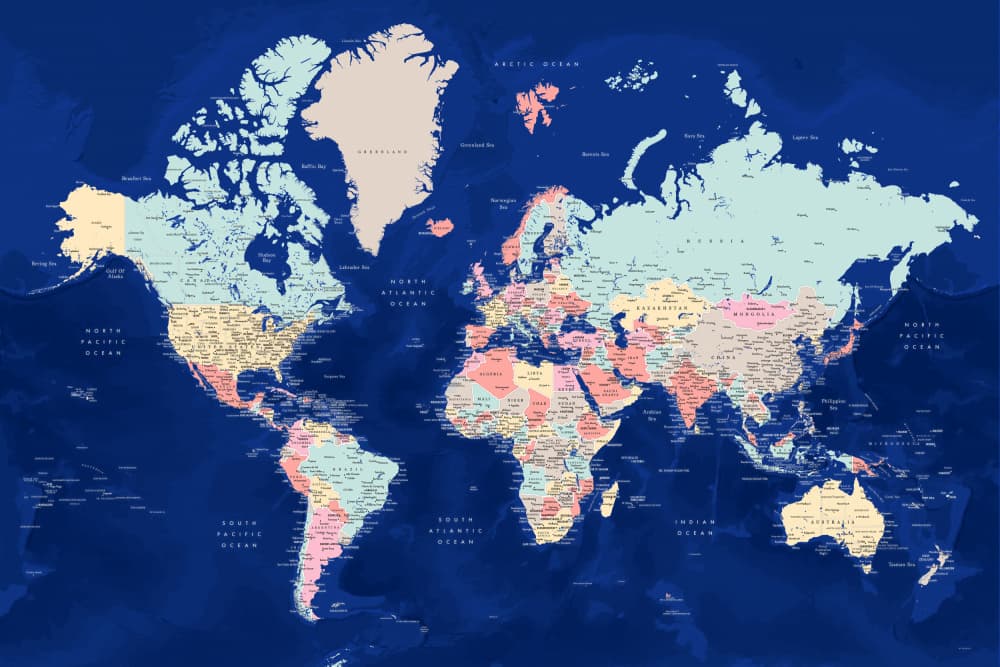 World Political Map by Rosana Laiz Blursbyai — canvas wall art