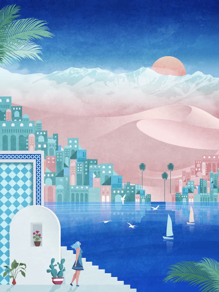 Dreamy Oasis Scene by Emel Tunaboylu — canvas wall art