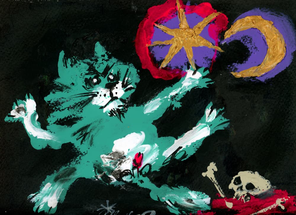 Mystical Green Cat Flight by Kanat Ibragimov — canvas wall art