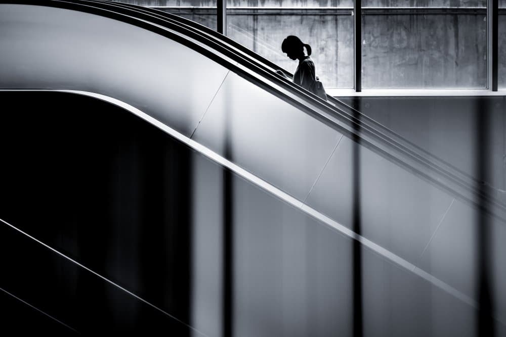 Woman's Escalator Silhouette by Fengshou . Lin 林峰守 — canvas wall art