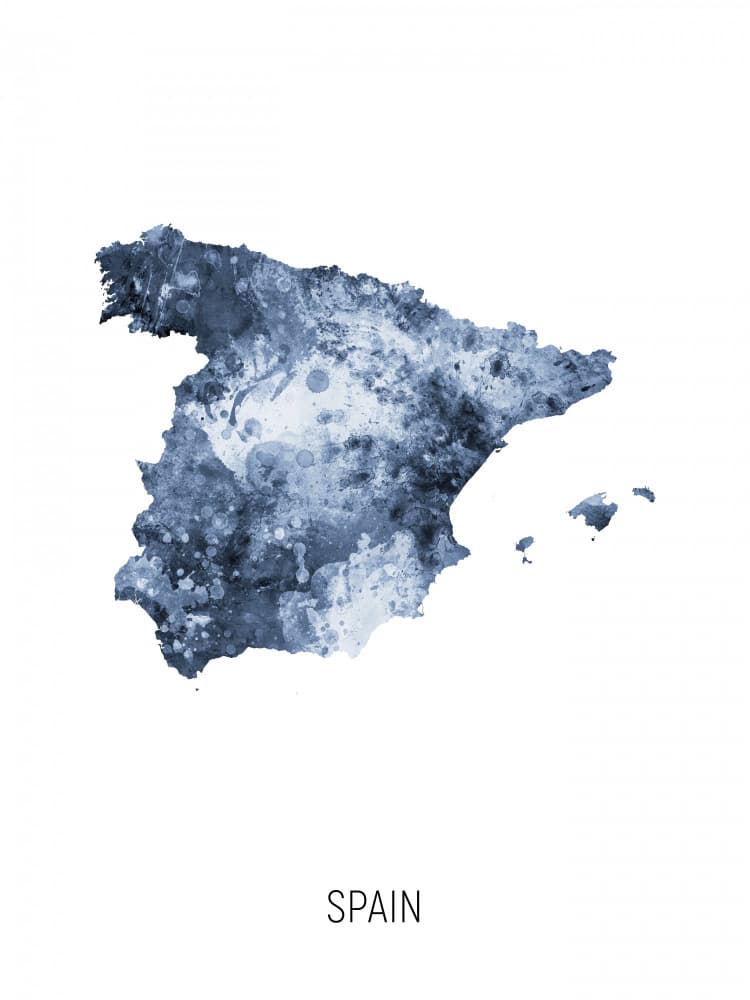Watercolor Spain Map by Michael Tompsett — canvas wall art