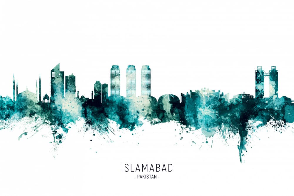 Islamabad Watercolor Skyline by Michael Tompsett — canvas wall art