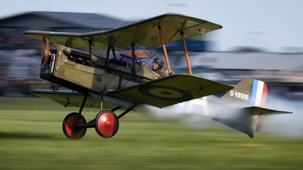 Vintage Biplane Flight by Piotr Wrobel — canvas wall art