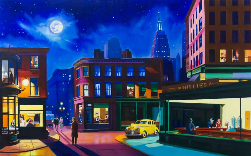 Vintage City Night Diner by Gordon Bruce — canvas wall art