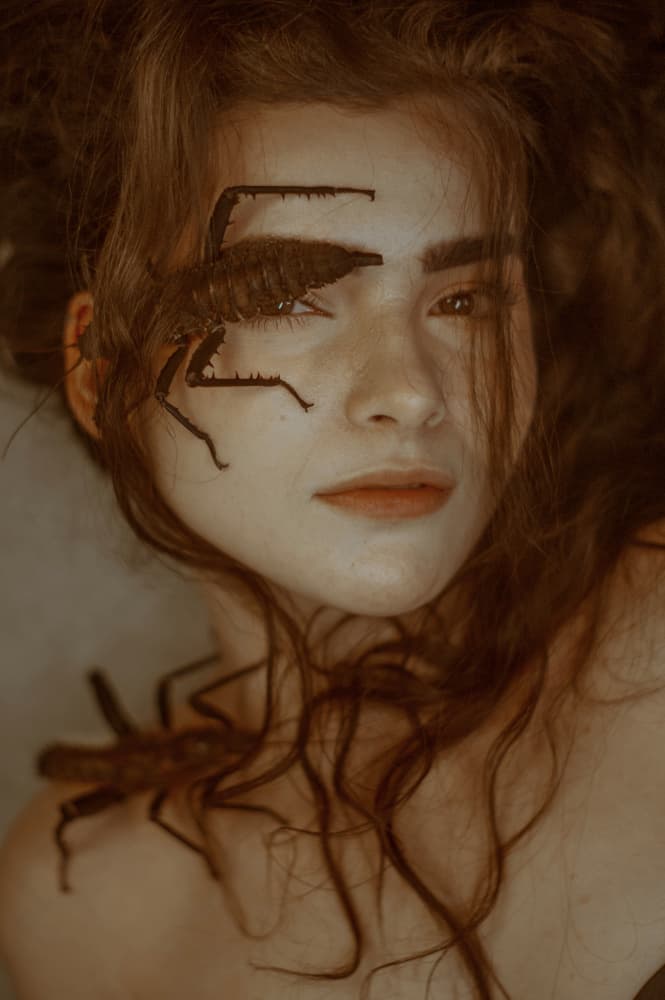 Woman and Stick Insect by Barbora Biňovcová — canvas wall art
