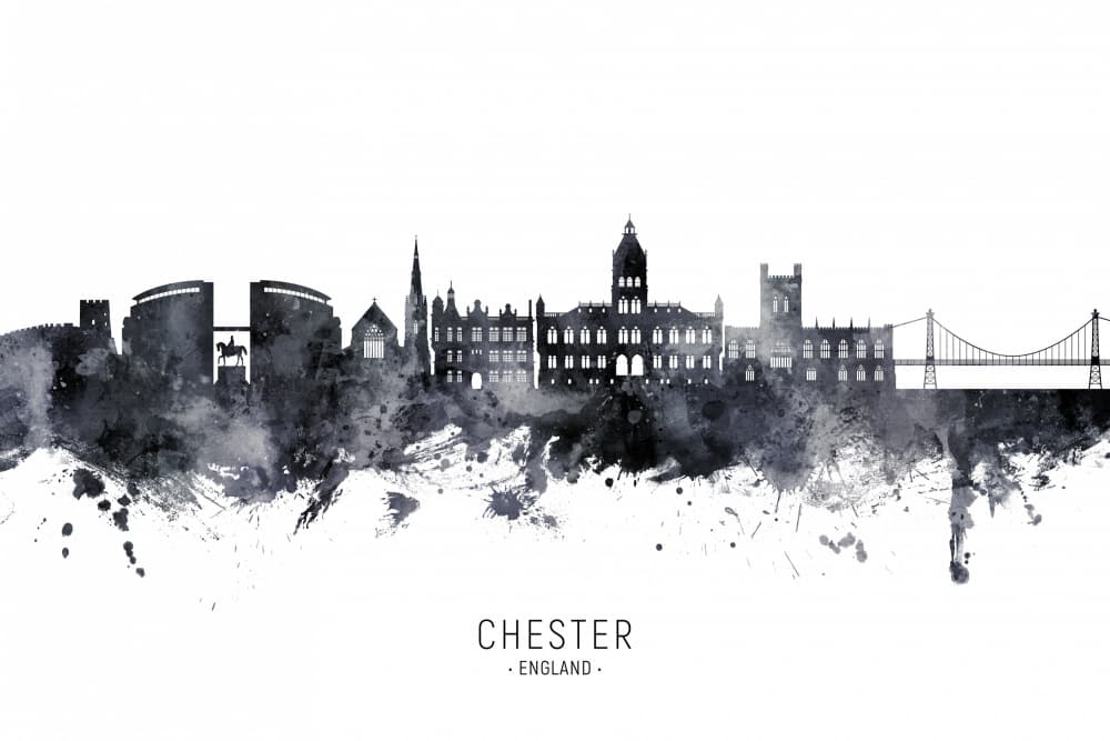 Chester Watercolor Skyline by Michael Tompsett — canvas wall art