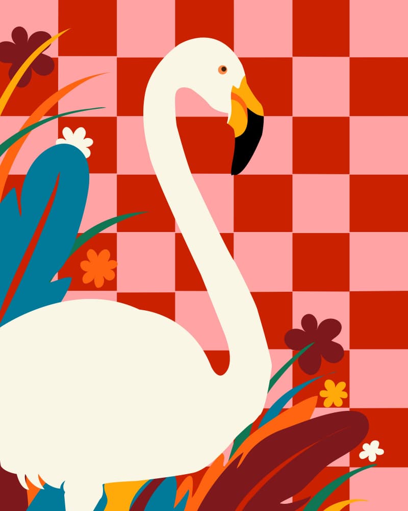 Flamingo Checkerboard Garden by Uma Gokhale — canvas wall art