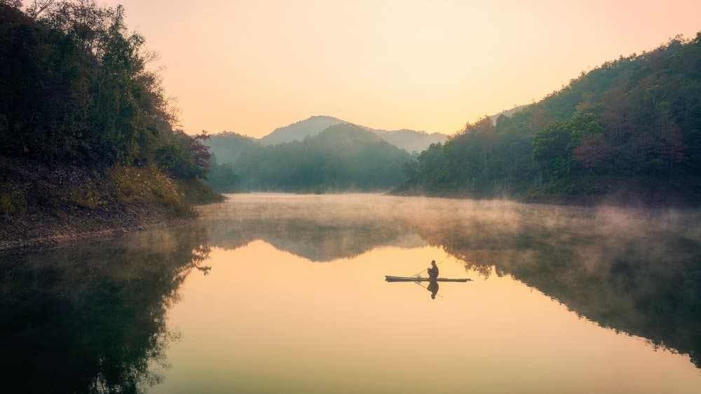Misty Mountain Lake Dawn by Nguyen Tan Tuan — canvas wall art