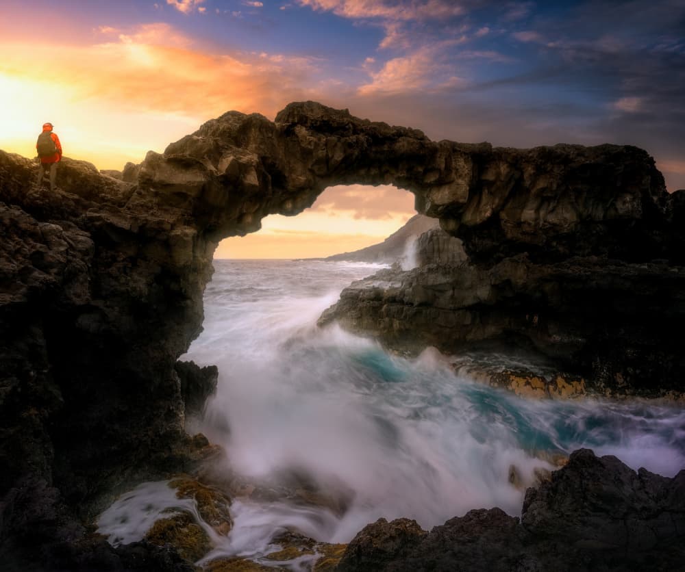 Ocean Arch Golden Sunset by joanaduenas — canvas wall art