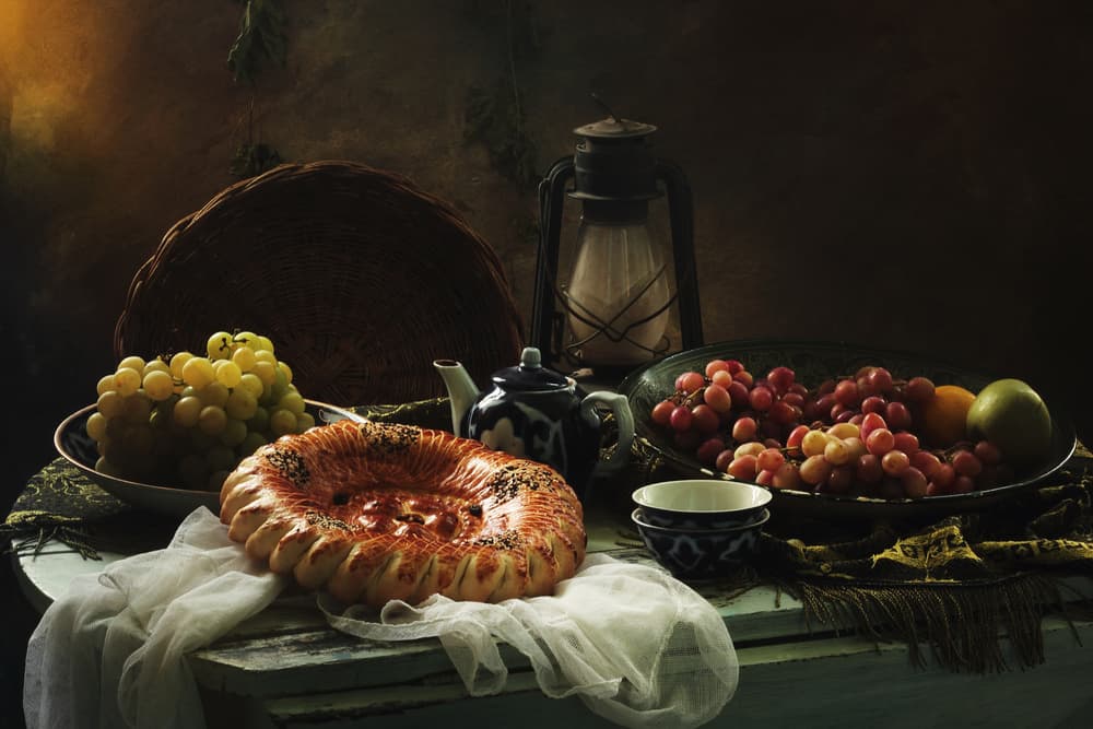 Rustic Bread and Grapes by UstinaGreen — canvas wall art