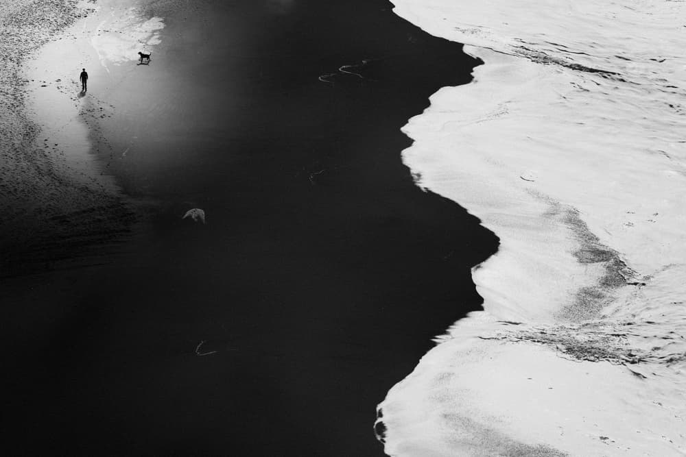Black and White Beach Walk by Rui Correia — canvas wall art