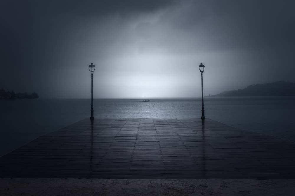 Misty Night Pier by Filippo Manini — canvas wall art