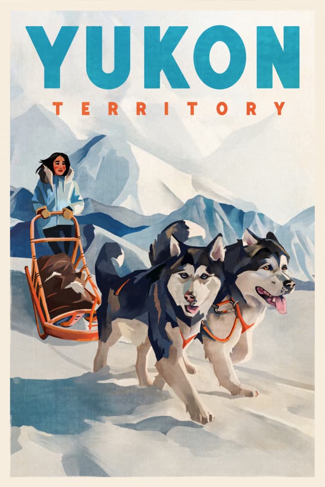 Yukon Territory Dog Sled Travel Poster by The Whiskey Ginger — canvas wall art