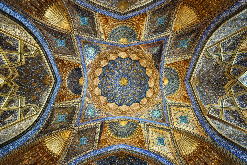 Ornate Golden Blue Ceiling by Antoni Figueras — canvas wall art