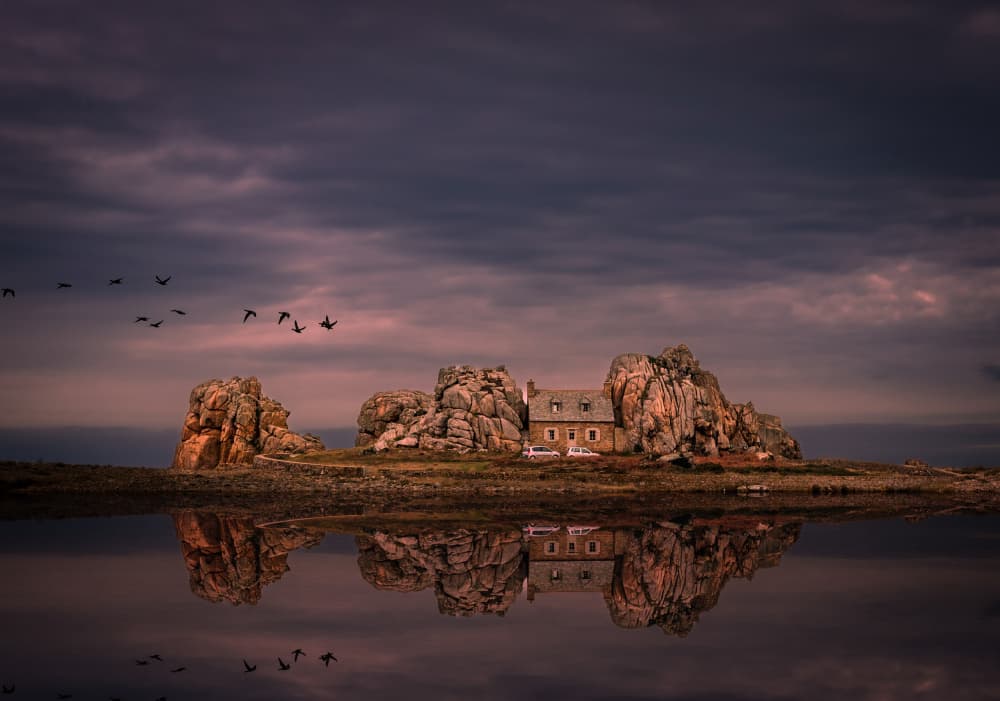 Moody Coastal House Reflection by Stephanie Kleimann — canvas wall art