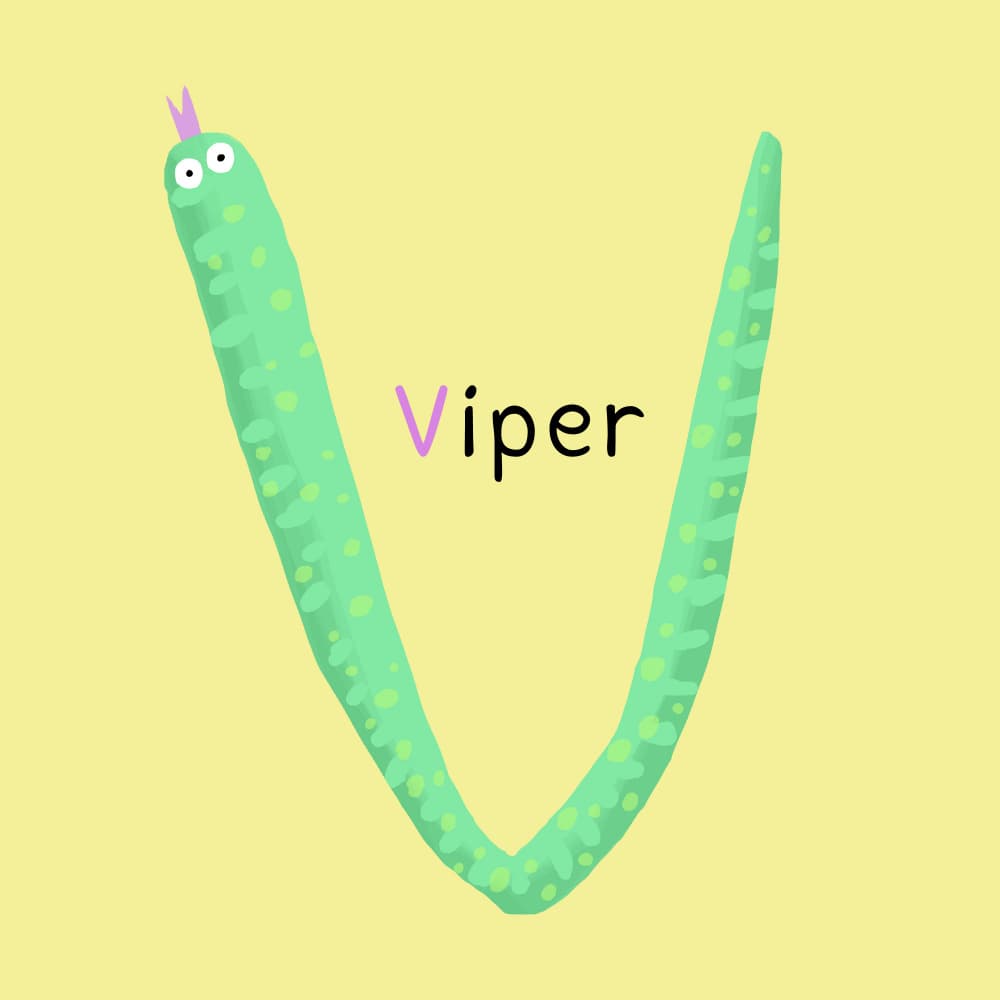 Green Viper Letter V by Carla Daly — canvas wall art