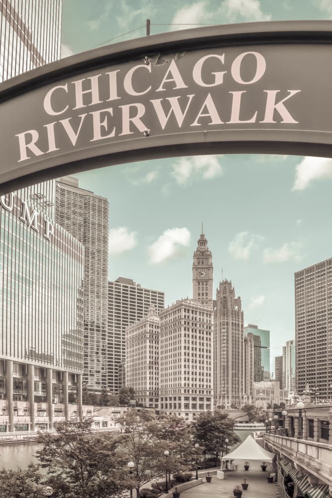 Historic Chicago Riverwalk by Melanie Viola — canvas wall art