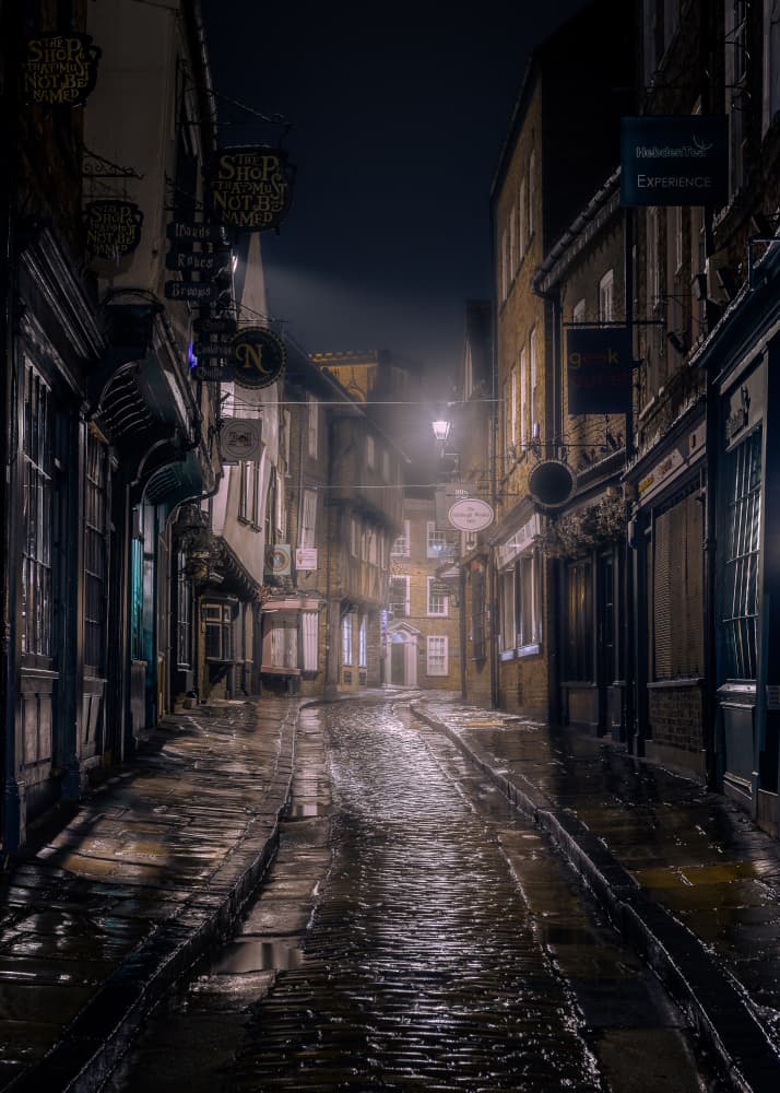 Misty Historic City Street by Francis Wilson — canvas wall art