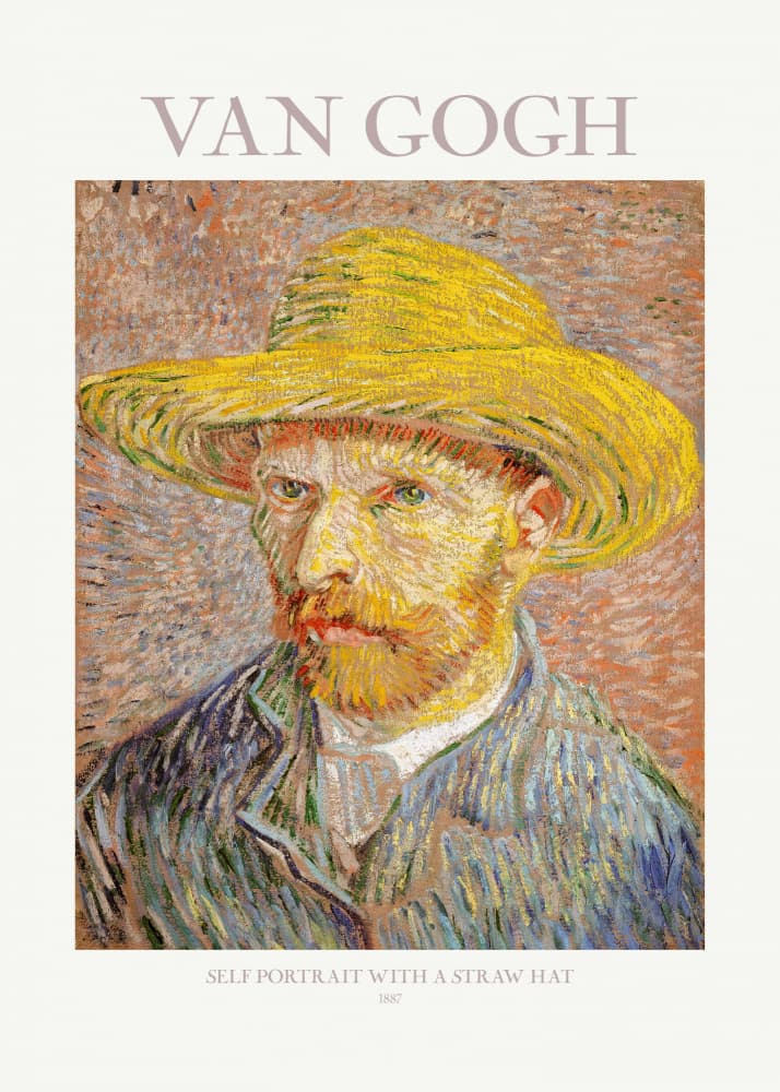Self Portrait With Straw Hat by Vincent Van Gogh — canvas wall art