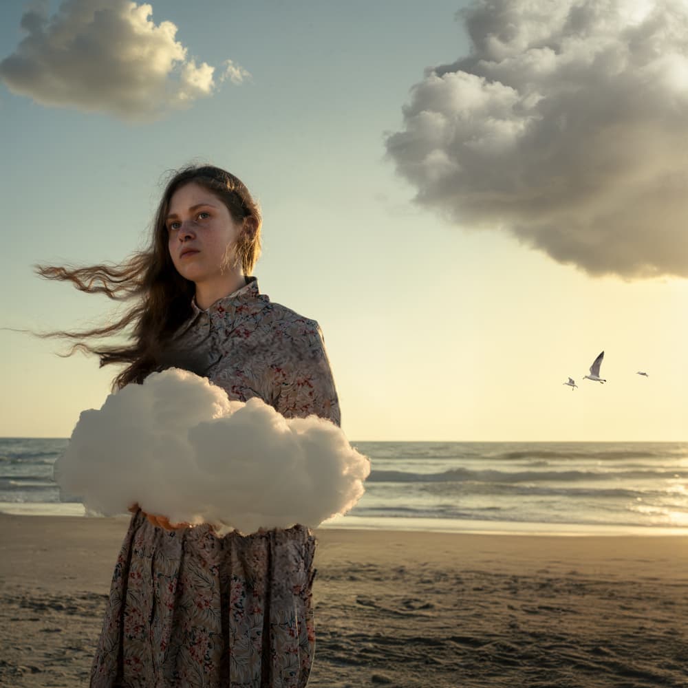 Dreamy Beach Cloud Girl by Dov Fuchs — canvas wall art