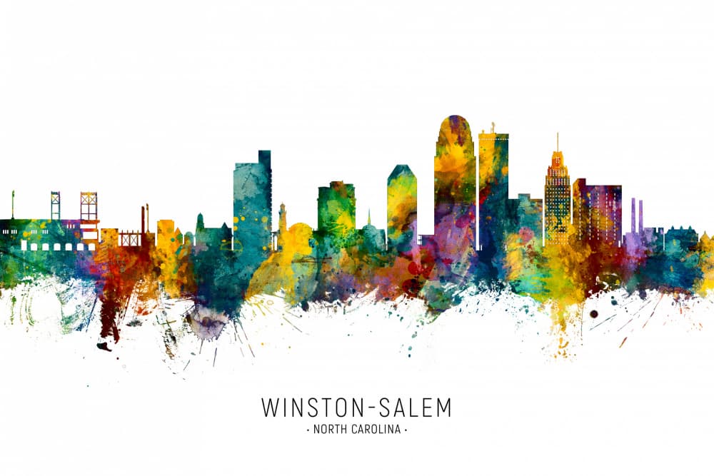 Winston-Salem Watercolor Skyline by Michael Tompsett — canvas wall art