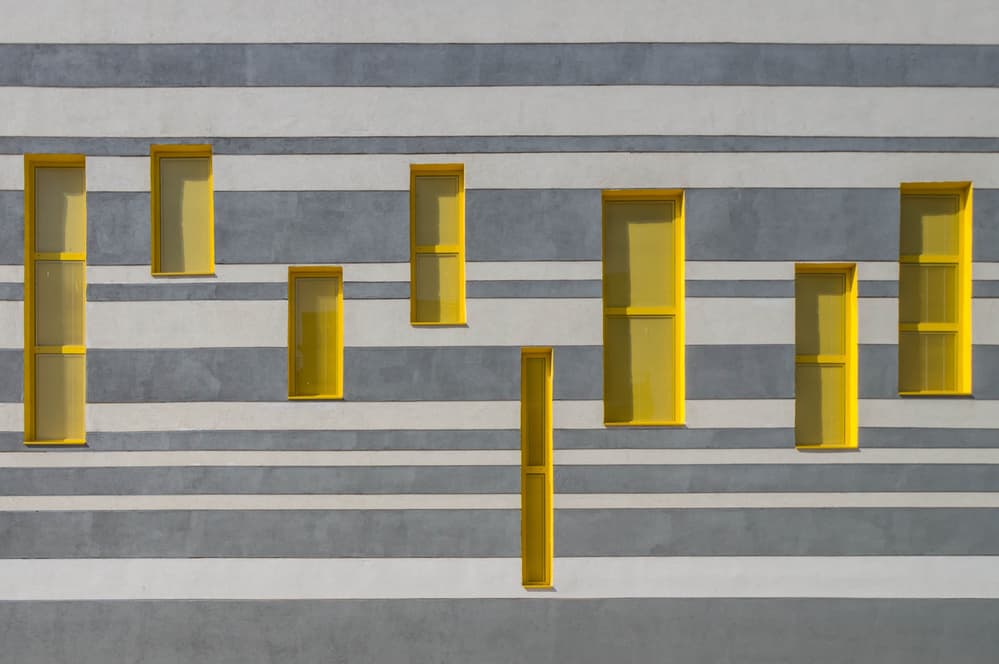 Geometric Yellow Windows by Joshua Raif — canvas wall art