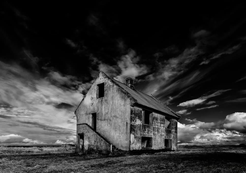 Abandoned House Dark Sky by Wim Denijs — canvas wall art