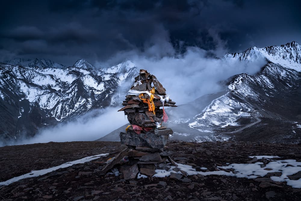 Dramatic Mountain Cairn by Jingshu Zhu — canvas wall art
