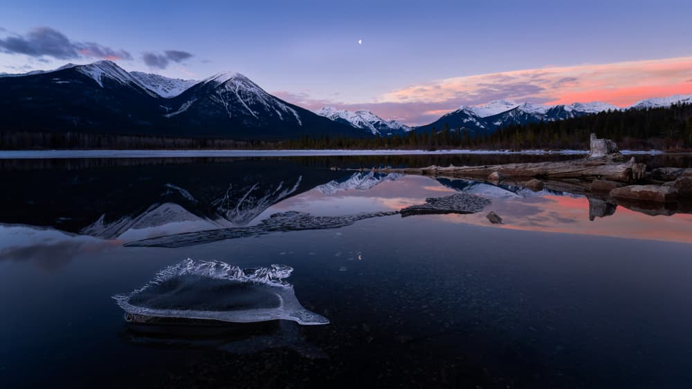 Icy Lake Sunset Moon by Hanping Xiao — canvas wall art
